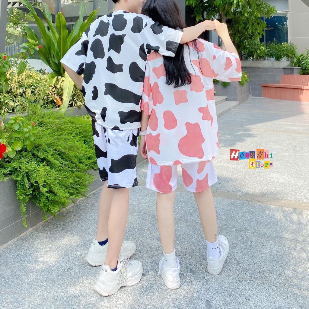 Set Bộ Con Bò Thun Tay Lỡ Tie Tee Phối Quần Cartoon Đùi Ulzzang Unisex Dáng Rộng - MM