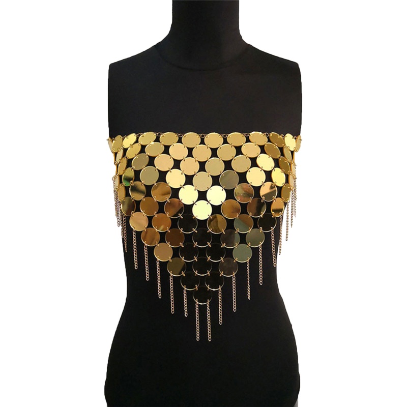 Áo Crop Top Hở Lưng Gợi Cảm Lấp Lánh Màu Đỏ / Vàng / Bạc C