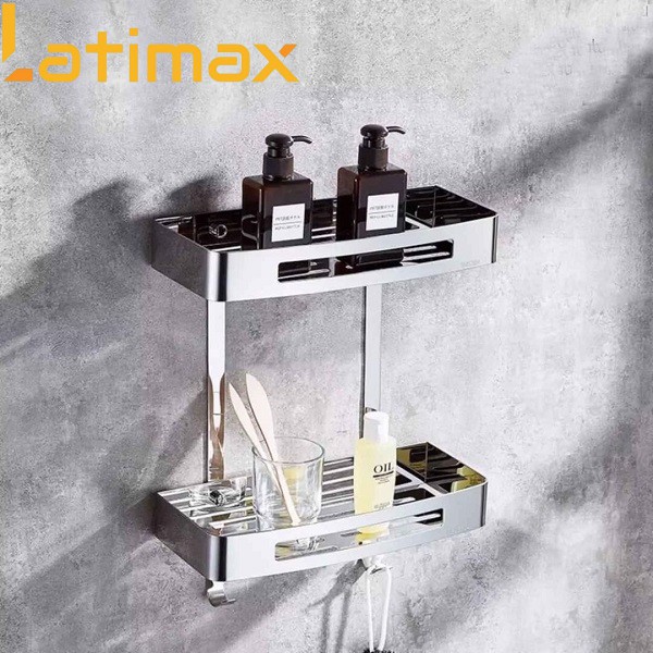 [Mã BMBAU50 giảm 7% đơn 99K] Kệ góc nhà tắm 2 tầng inox 304 chữ nhật Latimax KPT02 bắt vít chống nước chống gỉ sét