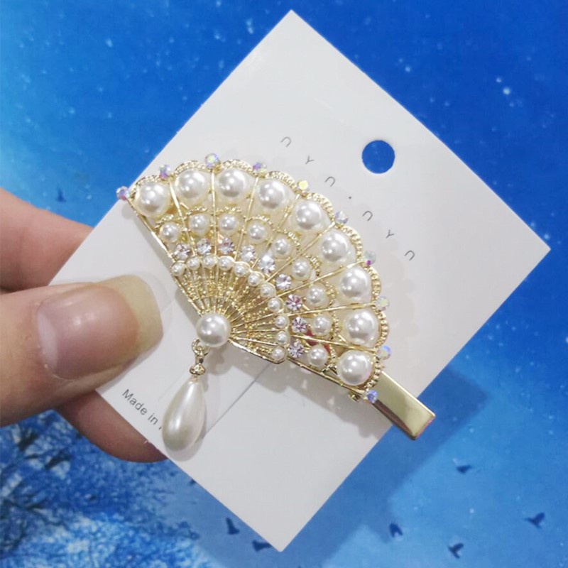 Kẹp Quạt Ngọc Trai Kim Cương Sáng Tạo Phong Cách Trung Hoa Cổ Điển Mới