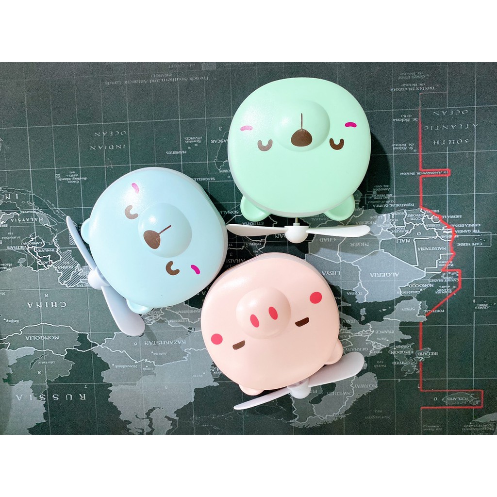 [FREESHIP] Quạt cầm tay mini Hình Heo có gương và đèn led selfie siêu dễ thương