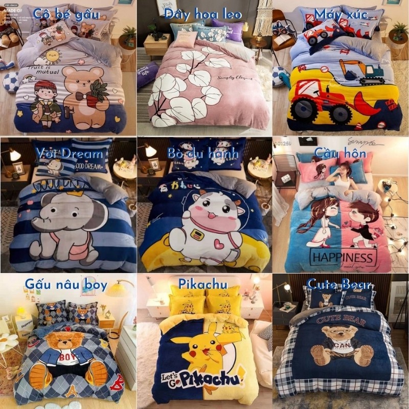 Bộ chăn ga gối nỉ nhung 3D cao cấp 2020, bộ nỉ nhung dày ấm - nhắn chọn mẫu