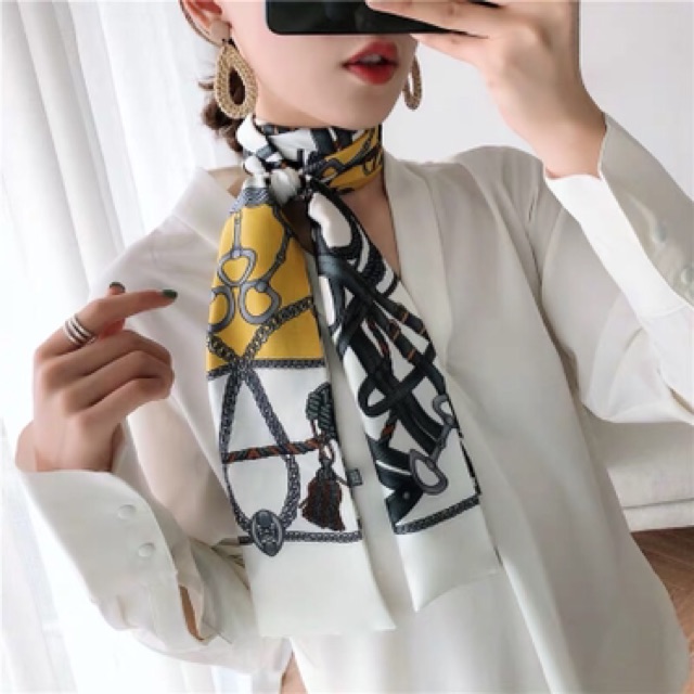 Khăn choàng cổ lụa satin thắt nơ áo sơ mi - Maben