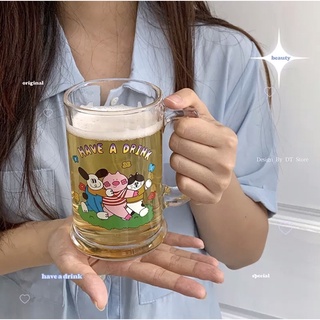 Cốc cao thuỷ tinh uống nước, Ly Bia in hình dễ thương