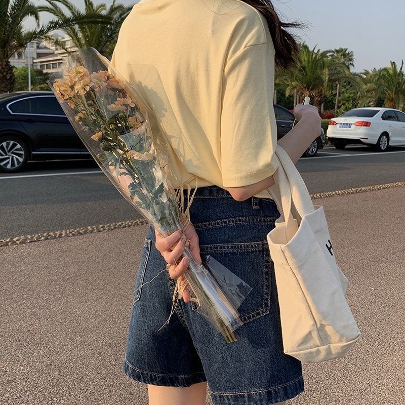 Quần Short Denim Lưng Cao Ống Rộng Phong Cách Retro Thời Trang Mùa Hè Cho Nữ