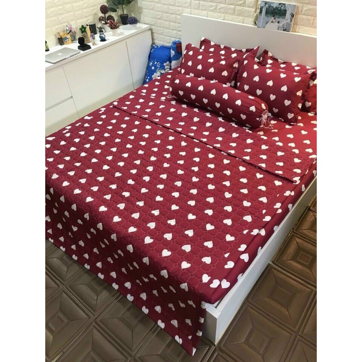 Sét chăn ga gối 5 món kèm gối ôm , chăn trần hè chất liệu cotton poly không xổ lông thoáng mát