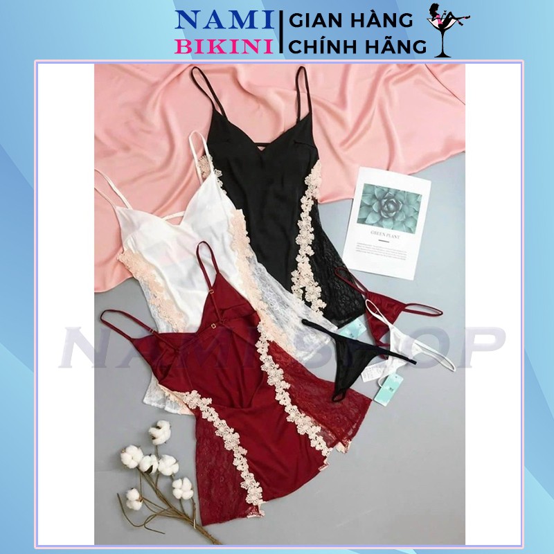 Váy ngủ lụa Satin gợi cảm kèm quần lọt khe đầm ngủ chất siêu mát tôn dáng váy 2 dây cao cấp Nami | BigBuy360 - bigbuy360.vn