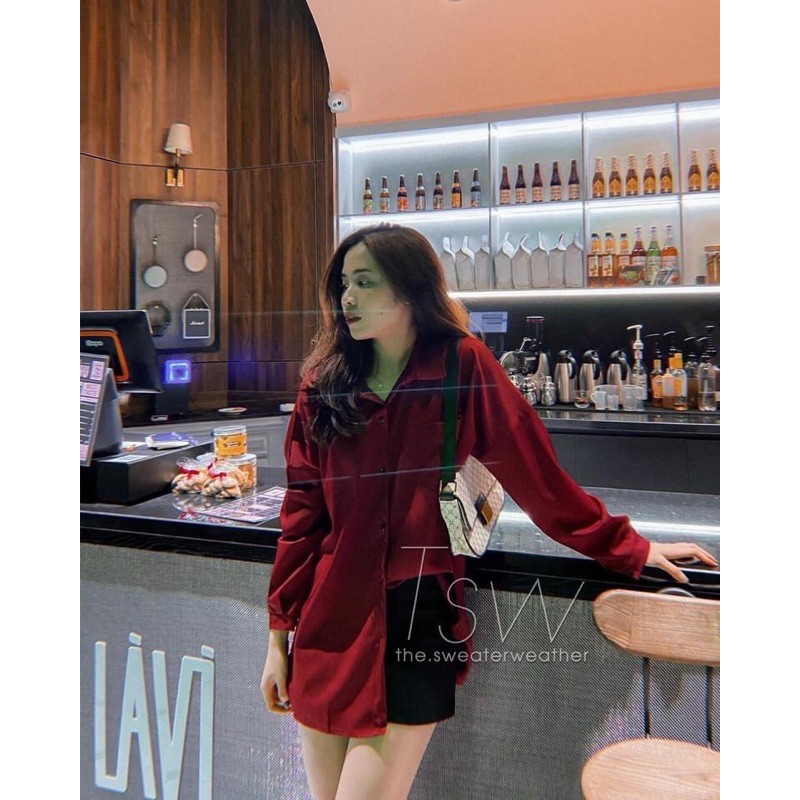 Sơ mi trơn lụa dày oversize