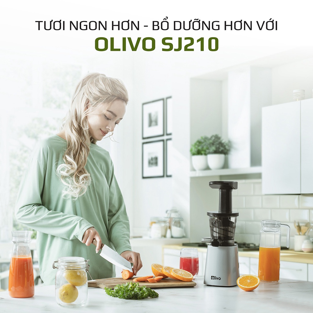 Máy ép chậm Olivo SJ210 công suất 200W, nhỏ gọn dễ tháo lắp vệ sinh, ép kiệt bã tới 97%