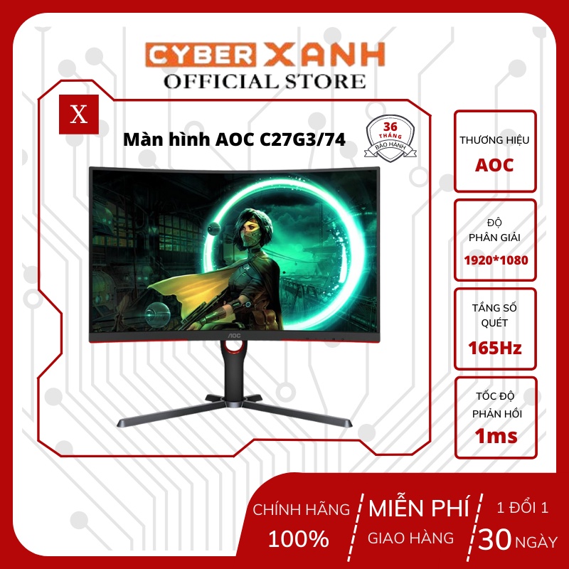 Màn hình AOC C27G3/74 (27 inch/VA/165Hz/1ms/300nits/HDMI+DP+Audio/Cong)