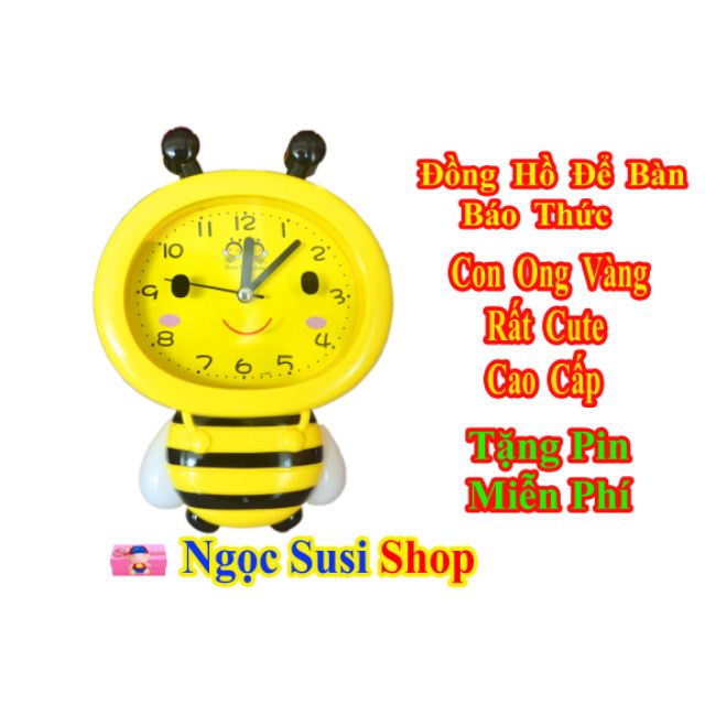 ĐỒNG HỒ CON ONG VÀNG CAO CẤP RẤT CUTE + TẶNG PIN + DÙNG ĐỂ BÀN VÀ BÁO THỨC