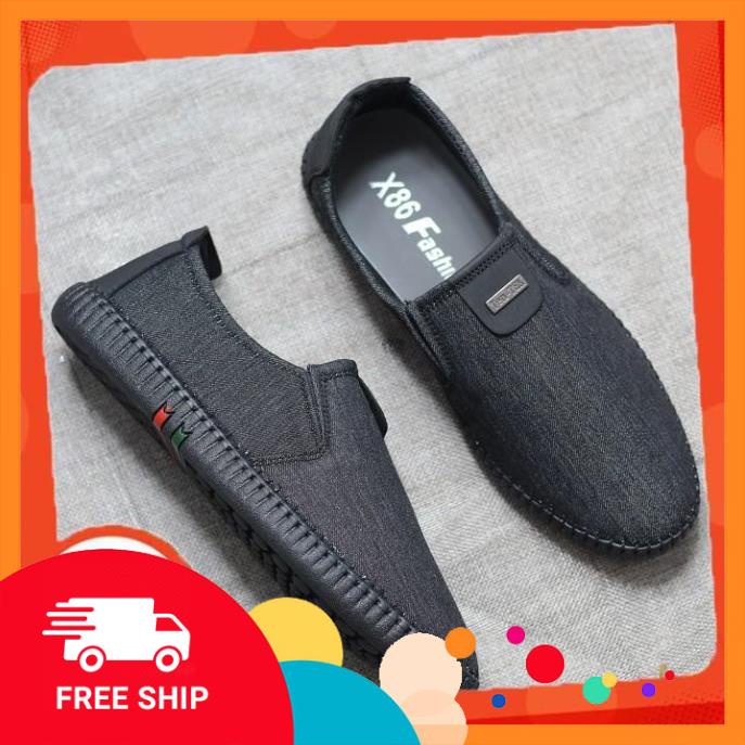 Giày lười nam vải cao cấp 3 màu đen - nâu -xanh [Shop Uy Tín]