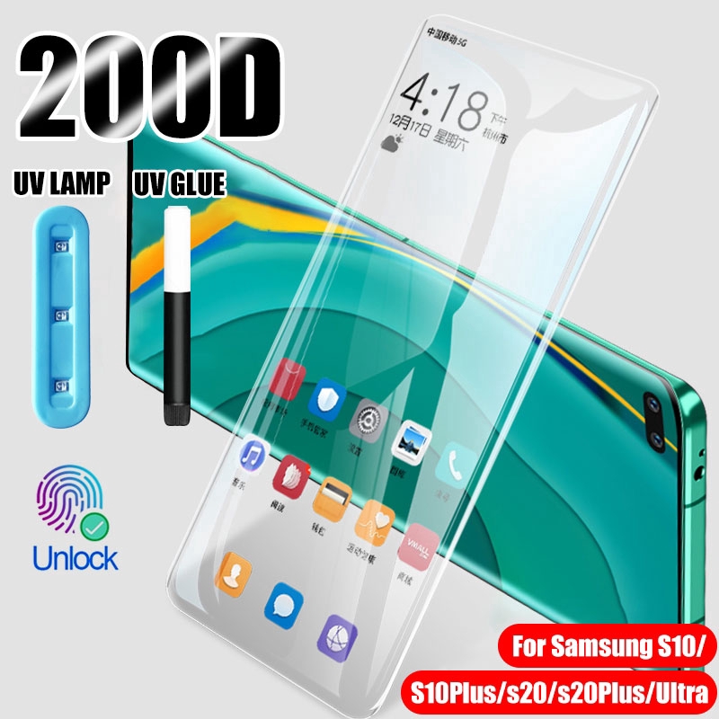 Kính Cường Lực Full Keo UV Dành Cho Samsung Galaxy S20 Ultra S10 S9 S8 Plus S10E Note 8 9 10
