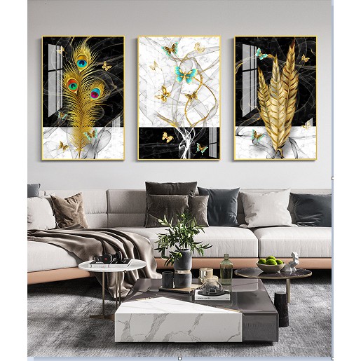 Tranh Treo Tường Decor Tránh Gương bộ 3 tranh kèm phụ kiện treo hiện đại phòng khách- GD36