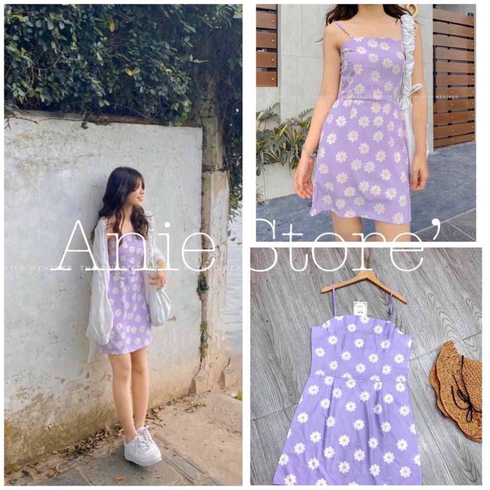 Đầm 2 Dây Nữ Dáng Ngắn 🦋 Váy Nữ Hoa Nhí Dáng Ôm Màu Tím 🦋