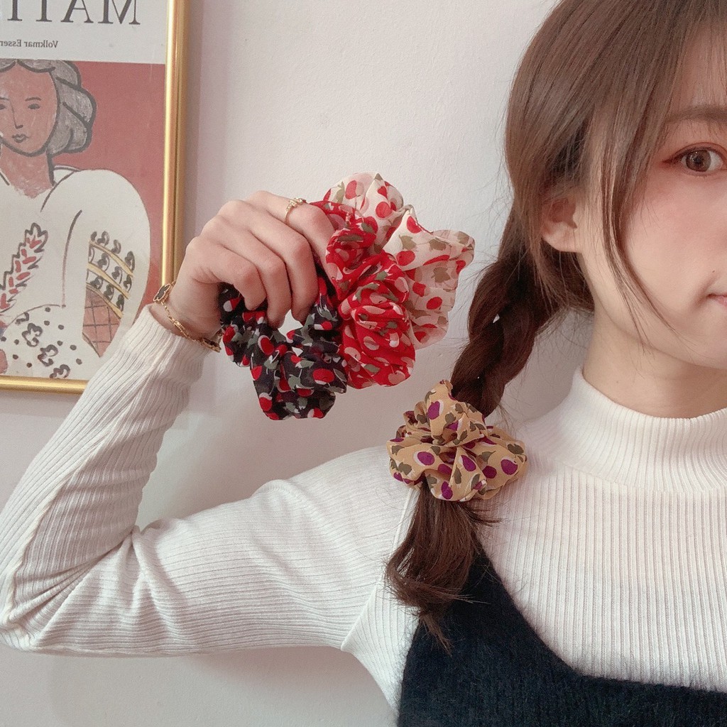 Scrunchies Buộc tóc voan cherry dễ thương