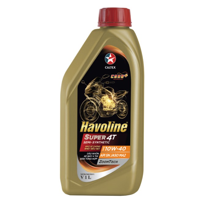 [DauNhot-PhuGia]NHỚT XE MÁY Havoline® Super 4T Semi-Synthetic SAE 10W-40, dầu nhớt Havoline Super 4T 10W40 cho xe số.