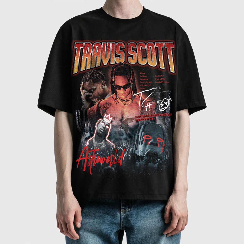 BLANK | Áo Thun ASTROWORLD Tay Lỡ Unisex - Đen/Trắng Cổ Tròn