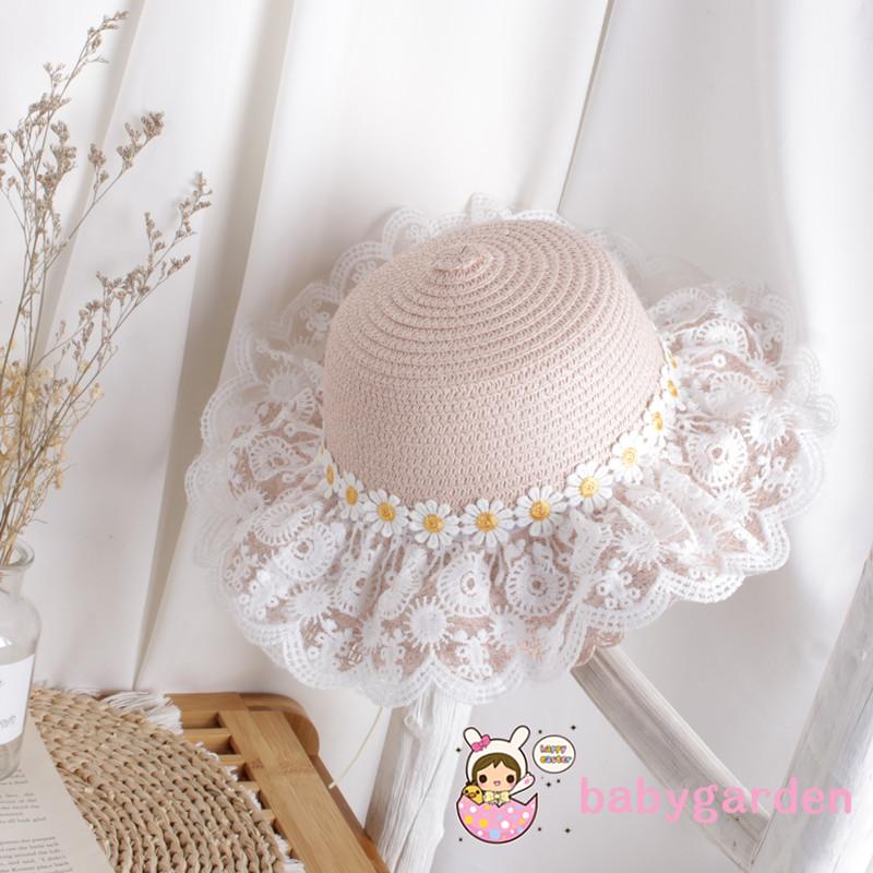 Nón Rơm Đính Ren Hoa Hướng Dương Cho Bé Từ 2-6 Tuổi