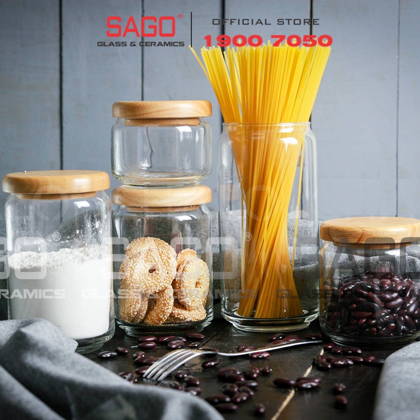 Hũ Thủy Tinh Ocean Pop Jar Wooden Lid Cao cấp
