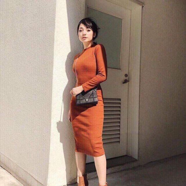 Đầm body tay dài thun gân