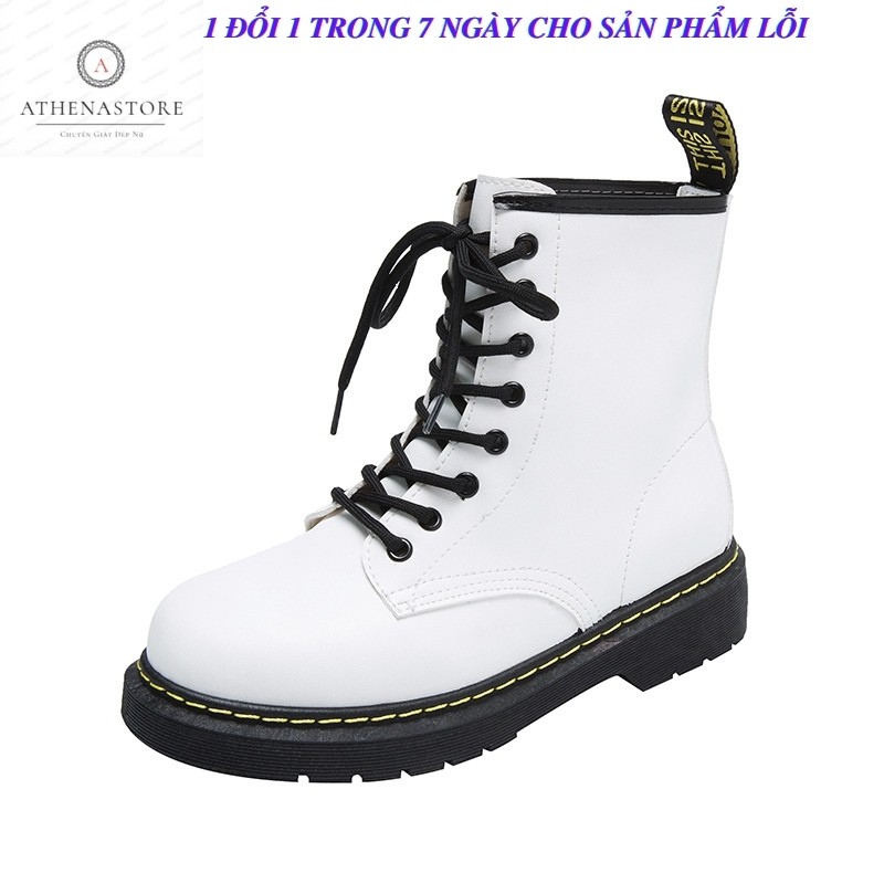 Boot Nữ Ulzzang Cao Cổ Buộc Dây 4.5cm Màu Đen Trắng Cá Tính Giày Bốt Ngắn Đế Dày Bằng Nhung GBH01