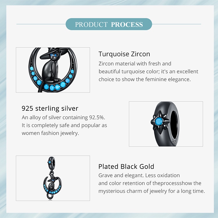 Mặt xỏ BAMOER bằng bạc 925 hình mèo phù thủy