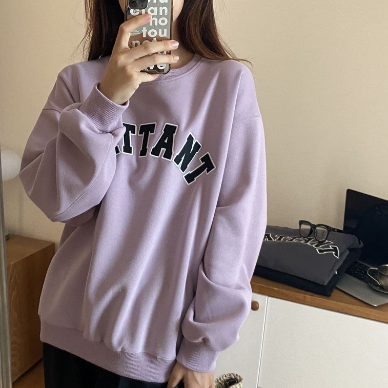 Áo Sweater In Chữ BATTANT Cực Xinh Áo Sweater Tay Bồng Chất Nỉ Ngoại Dày Dặn Form Rộng Freesize Unisex Ảnh Thật