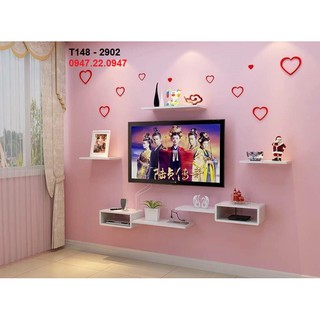 Kệ Tivi Treo Tường Giá Sỉ T148 Gỗ Lõi Xanh Chống Ẩm Cao Cấp + Tặng hình tim gỗ 3d dán tường