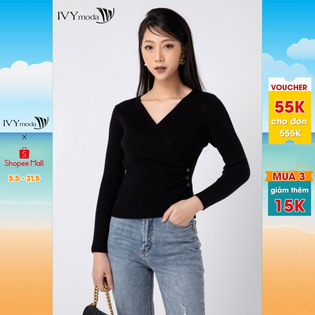 [NHẬP WABRTL5 GIẢM 10% TỐI ĐA 50K ĐH 250K ]Áo len nữ ôm dáng chéo eo IVY moda MS 58B8034