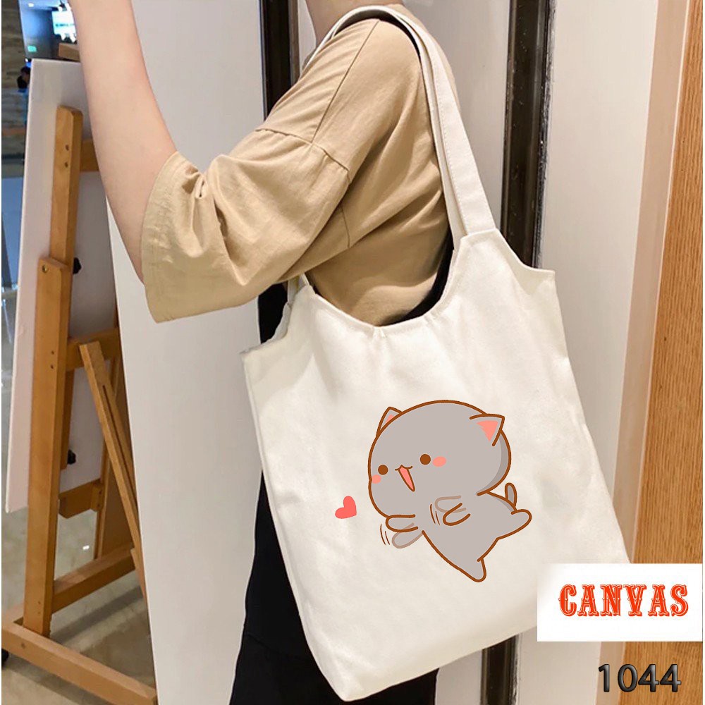 TÚI TOTE TRẮNG CHẤT VẢI CANVAS 1044 KAIWAI THẢ TIM DỄ THƯƠNG HÀNG CHUẨN ĐẸP