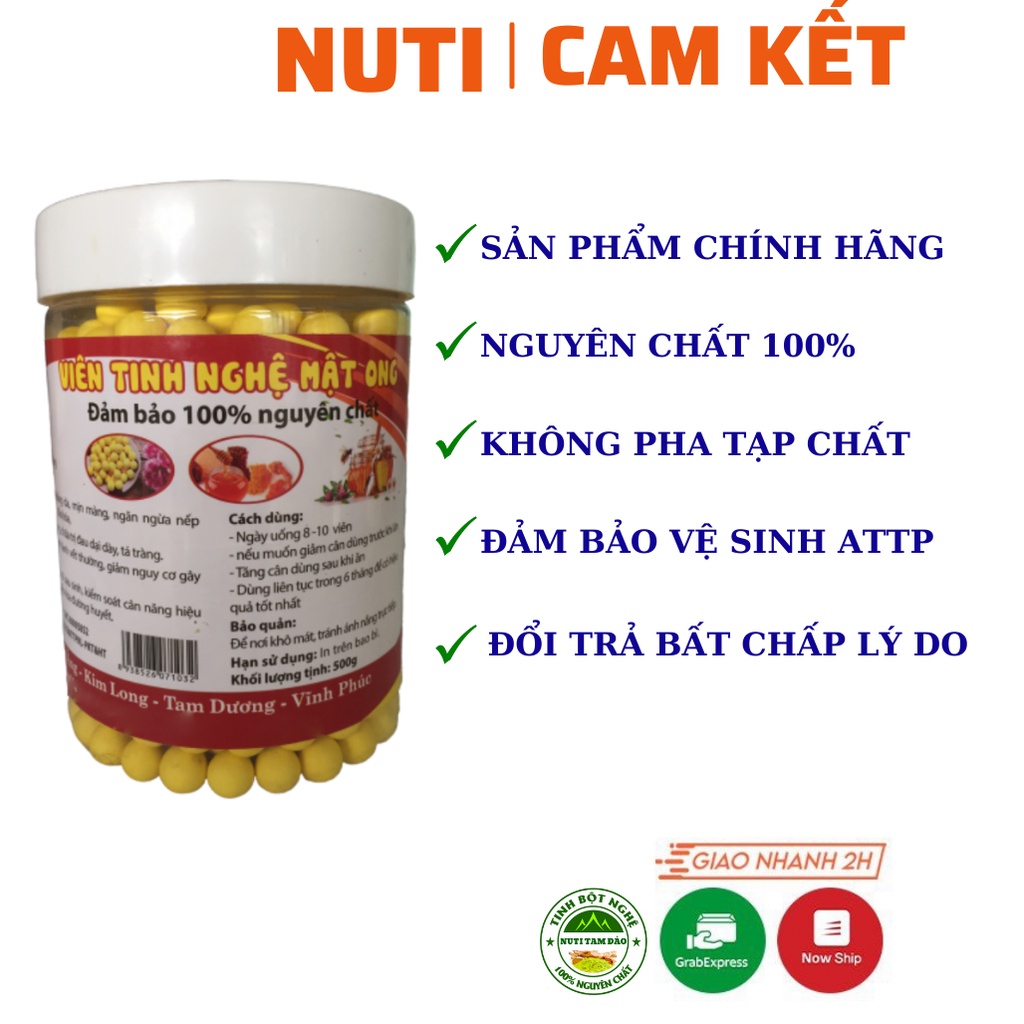 Tinh bột nghệ viên mật ong Tam Đảo 500g, viên tinh nghệ mật ong nguyên chất hỗ trợ hệ tiêu hóa và làm đẹp