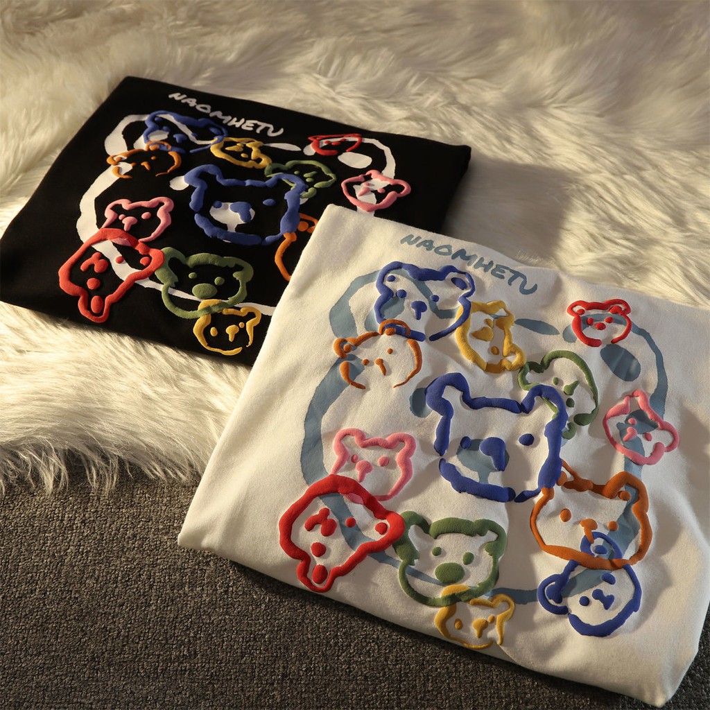 Áo Thun Tay Dài Cổ Tròn In Hình Gấu Xốp Phong Cách Retro Nhật Bản Cho Nam Và Nữ | BigBuy360 - bigbuy360.vn