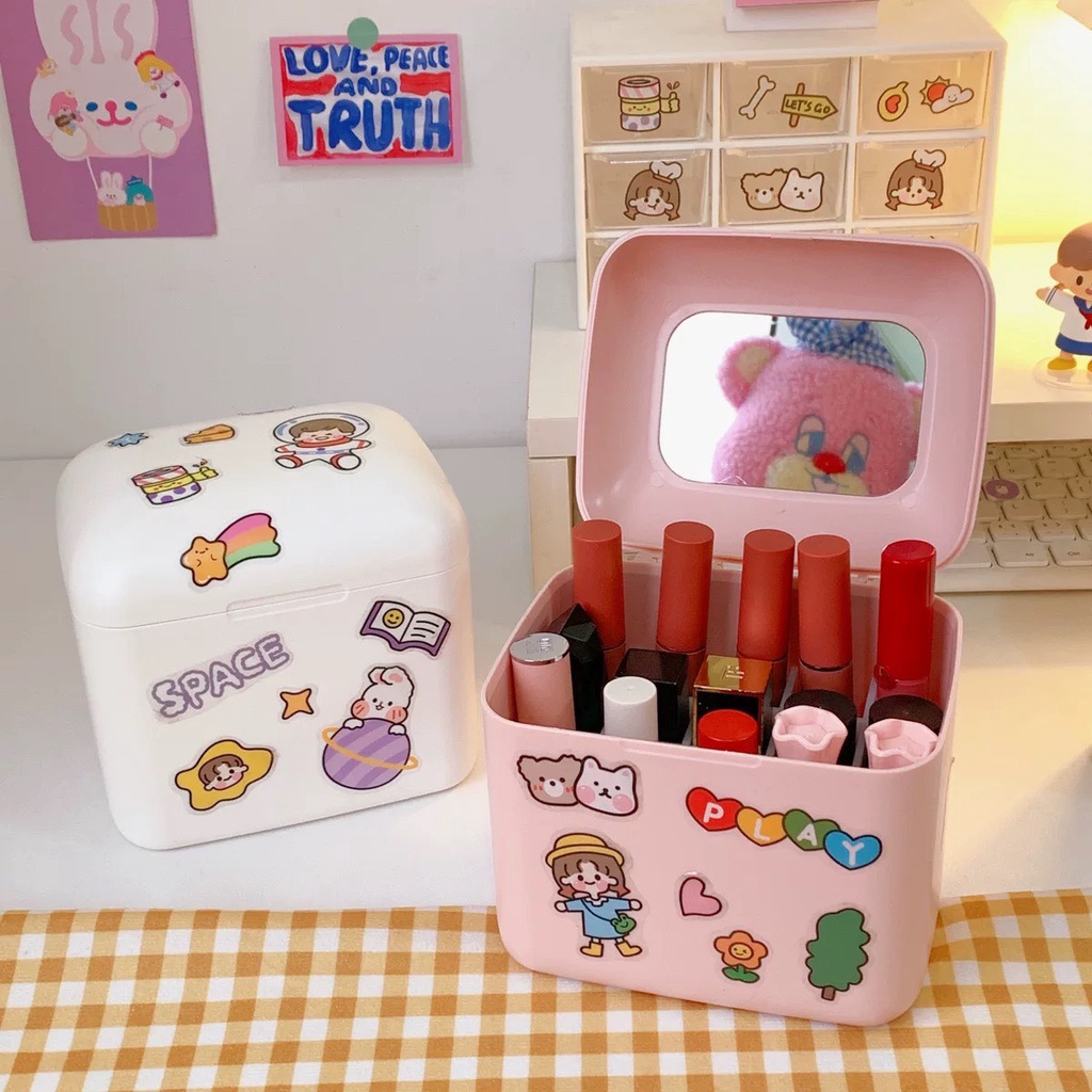 Hộp đựng son 20 ô có gương , hộp đựng mini Nago Store ( TẶNG KÈM STICKER )