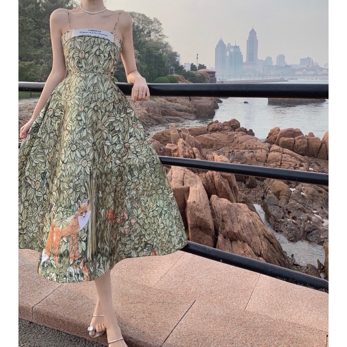 Đầm nữ cao cấp, hoạ tiết lá phối in hình cáo 3D, kiểu dáng sang chảnh NV0712