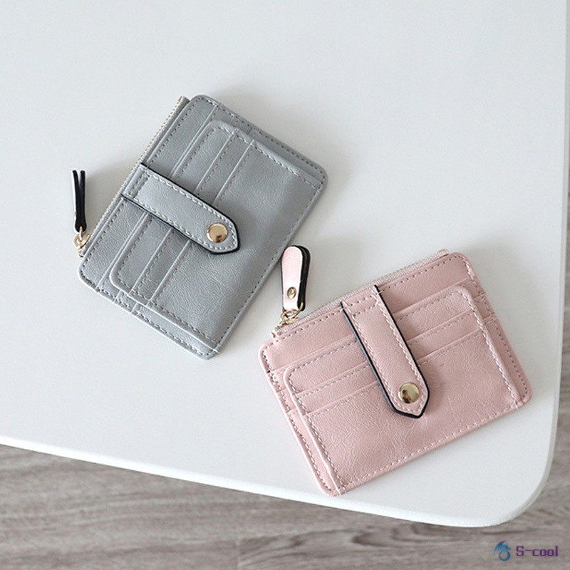 Simple Women Purse PU Leather Zipper Coin Pouch Short Wallet Casual Card Holder Billfold
