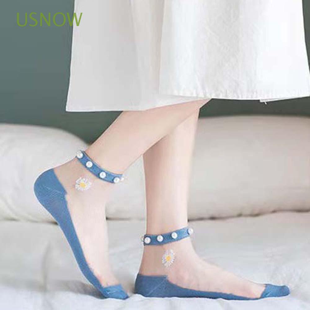 Vớ lưới đính ngọc trai dài tới cổ chân trong suốt siêu mỏng thoáng khí cho nữ USNOW