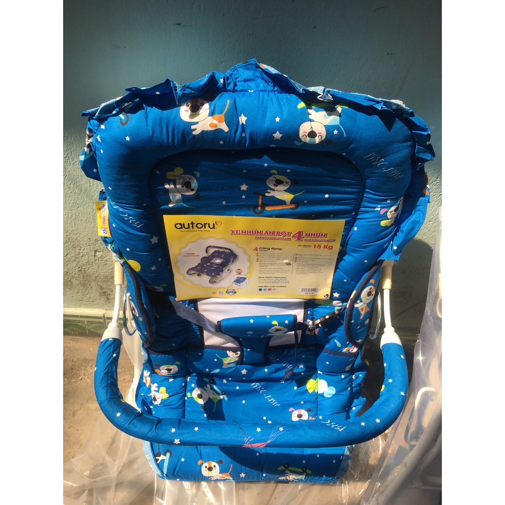 Ghế nhún, ghế run, xe nằm ăn bột, xe ngủ trưa AUTORU 4 NHÚN cho bé Size 88 x 50 x 58 cm có kèm mùng ch