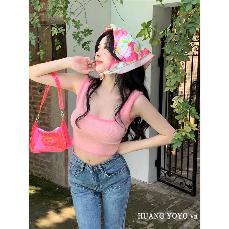 Áo Hai Dây Phối Lông Màu Trơn Quyến Rũ Thời Trang Nữ