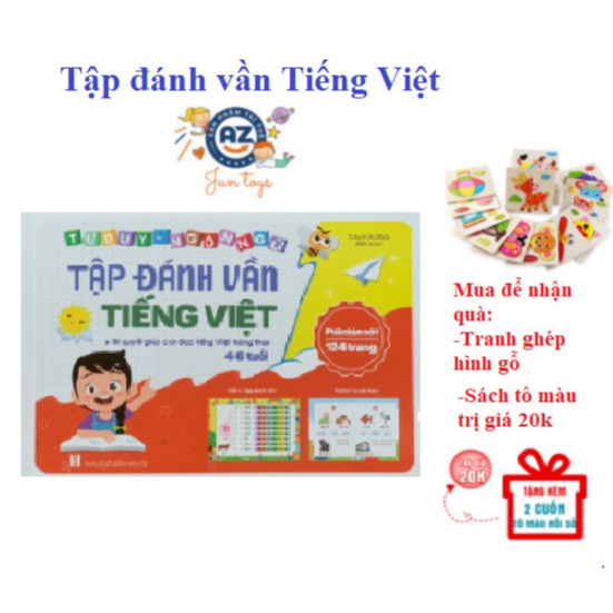 Combo Tập Đánh Vần Tiếng Việt (Phiên bản mới) tặng kèm tranh ghép gỗ,cuốn sách tô màu cho bé