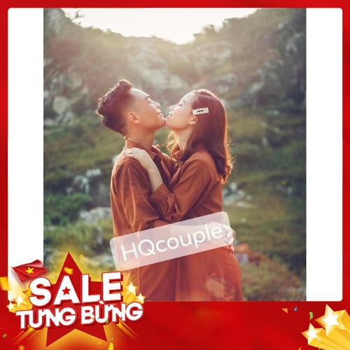 ÁO ĐÔI - Set váy nữ, Áo sơ mi nam trắng và nâu Hàn Quốc thiết kế cao cấp HCOUPLE - AV192 (có ảnh thật) - Hàng nhập khẩu