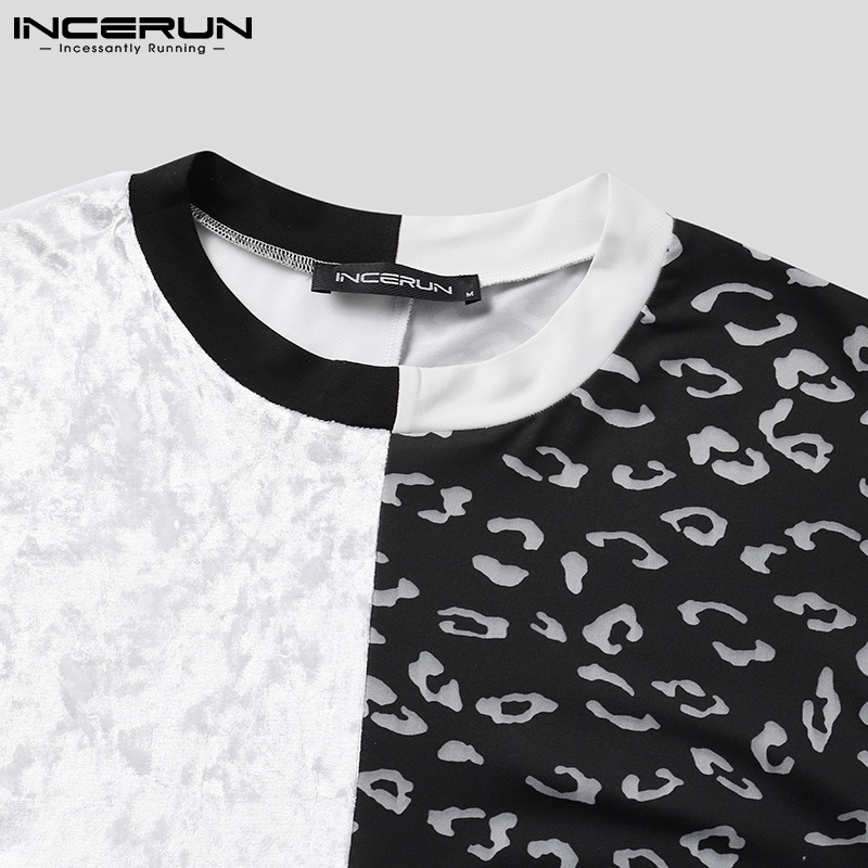 Áo thun INCERUN ngắn tay họa tiết da báo cho nam