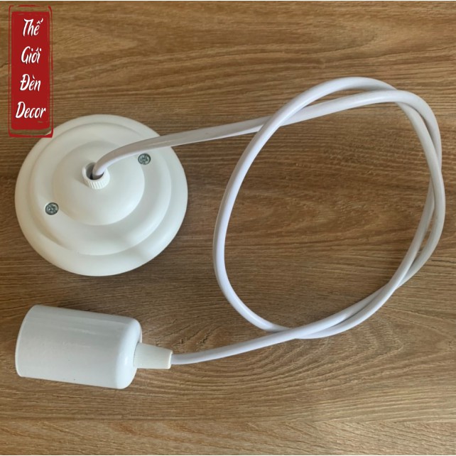 Bộ Dây đui thả đế ốp trần đèn decor T042, dây đèn thả màu trắng ,đen lắp ngoài trời kín nước trang trí quán cafe,shop