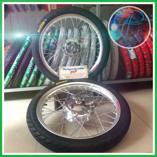 Bánh căm Ex 2010 , Sirius niềng banzai trước sau 1.4/1.6 full vỏ ruột Maxxis 2.25/2.50 kèm má đùm sau