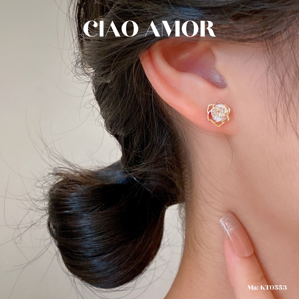 Set khuyên tai nụ nữ đuôi bạc 925 hoa hồng sang trọng Trang sức Ciao Amor - KT0553