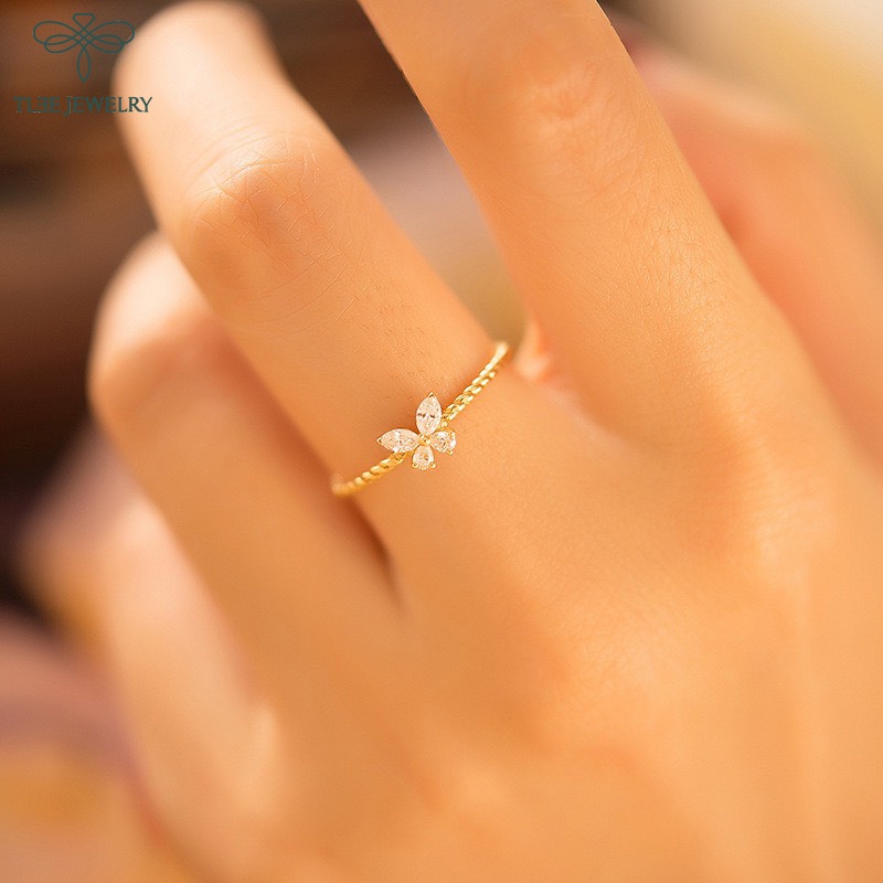 Nhẫn bạc nữ TLEE mẫu cánh hồ điệp đính đá nữ tính TleeJewelry A0244