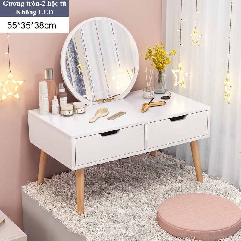 Bàn trang điểm ngồi bệt kèm đèn tích hợp LED có hộc tủ, bàn phấn chân thấp decor phòng trang trí