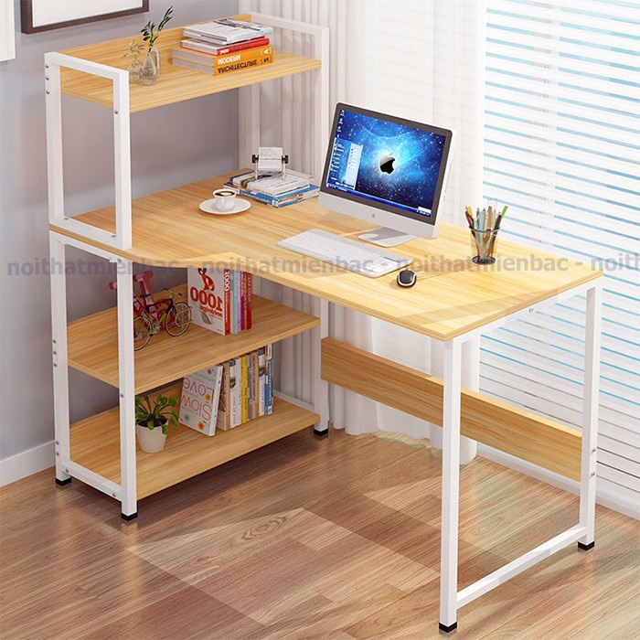 Bàn Học Kèm Giá Sách Cao ANA Kiểu Dáng Đặc Biệt Kèm Các Đường Cong Tinh Xảo Uốn Lượn, Khung Sắt Sơn Tĩnh Điện - BLV04