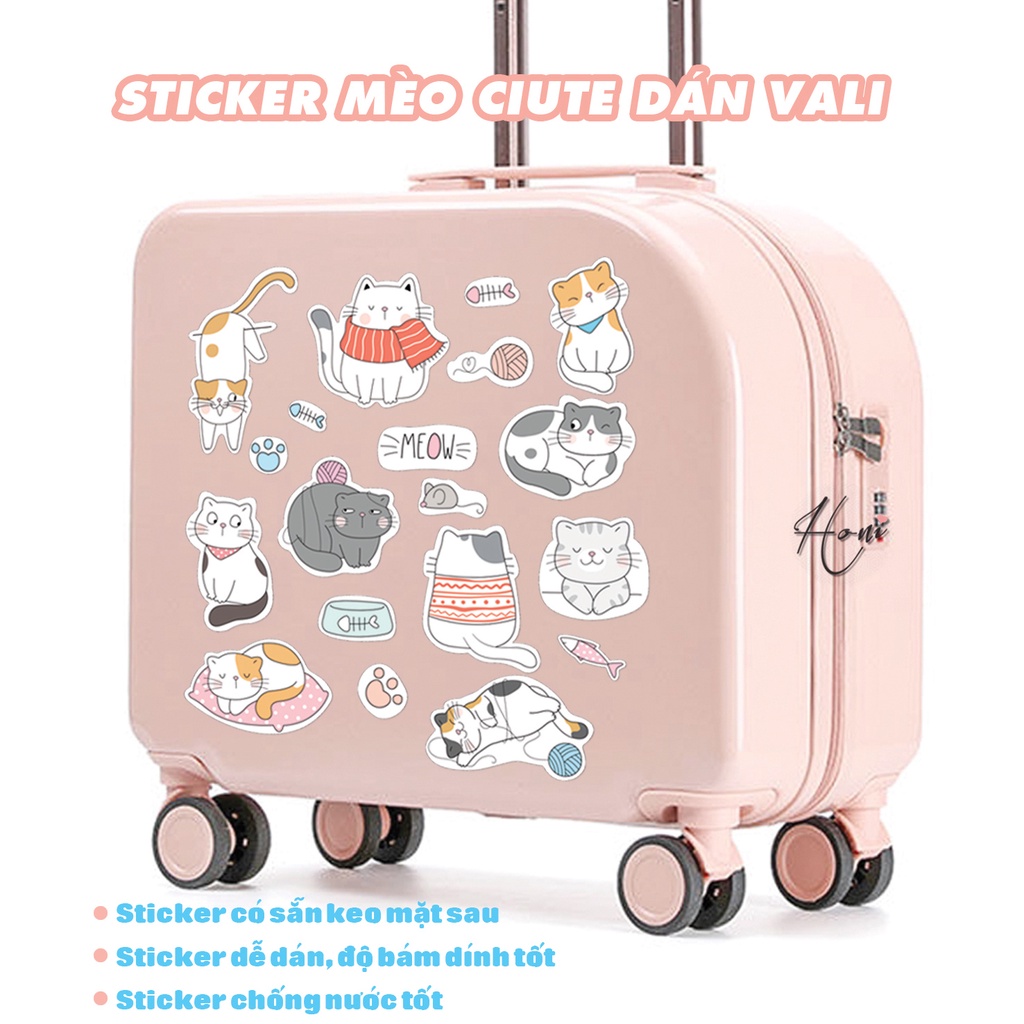 Sticker Mèo Dễ Thương, Sticker Cat, Dán Vali, Dán Laptop, Dán Đàn Ghita, Ukulele