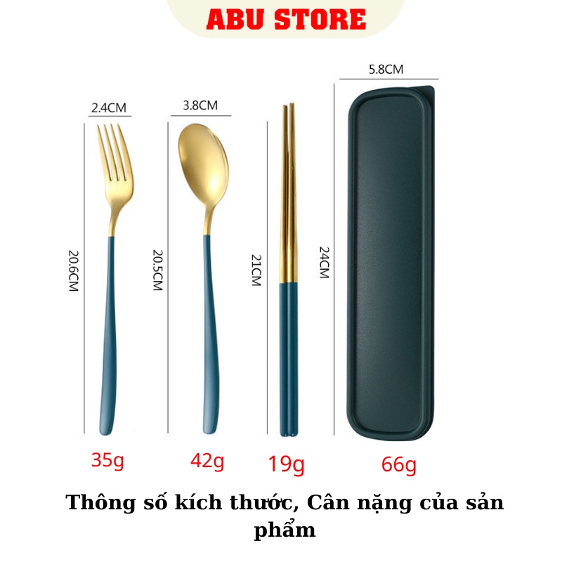 Bộ muỗng đũa Dĩa thìa inox 304 cao cấp Dụng cụ ăn cơm cá nhân văn phòng dã ngoại ABUSTORE D24